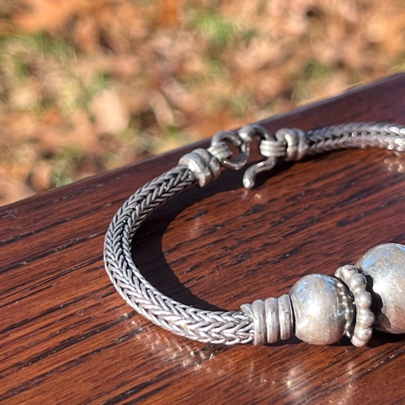 Vintage Sterling Silver Wheat Link Beaded Bracelet - Picture 4 of 15